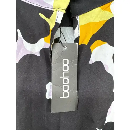 Boohoo  Dress Sz 6 Floral High Neck Midi Dress Black Modern Artsy NEW MSRP $33