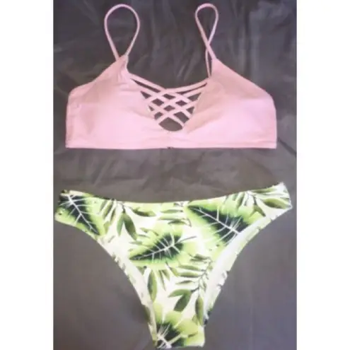 ✨4xHP✨Leaf Print Criss Cross Mix&Match Bikini Set✨ Green Size L