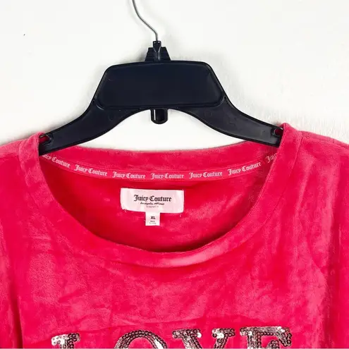 Juicy Couture  Red Velour Long Sleeves Sequins Top, Size XL - Image 8