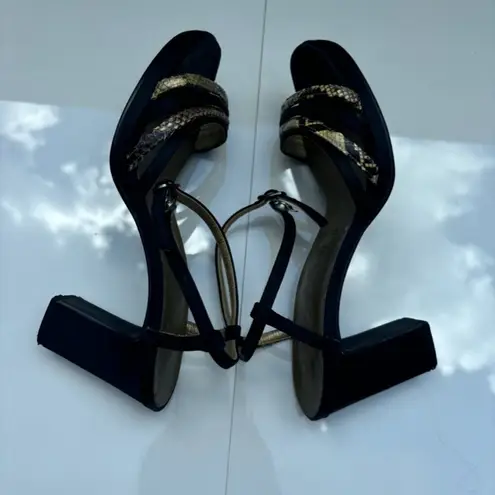 Saint Laurent Yves  Black Open Toed Snake Strappy Heels Sz 35.5