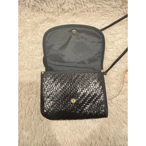 Lot of 2 Vintage Woven Bags VALERIE Blue Clutch W/Flower & ITALY Black Crossbody