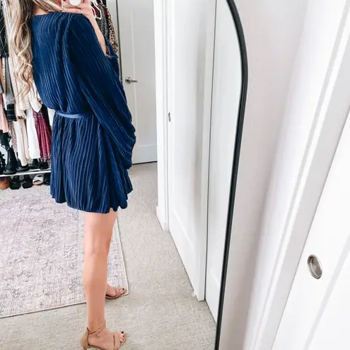L'Academie Revolve Florence Navy Blue Pleated Mini Wrap Dress