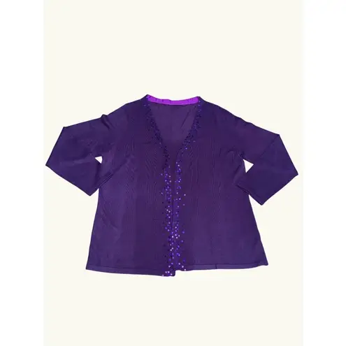 Detailed Purple Sequined Long Sleeve Acrylic 1990s Vintage Knit Cardigan Size M