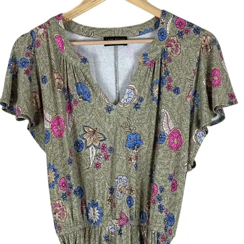 Lane Bryant  Floral Mini Dress Plus Size 18/20 Green V-Neck Boho Cottagecore