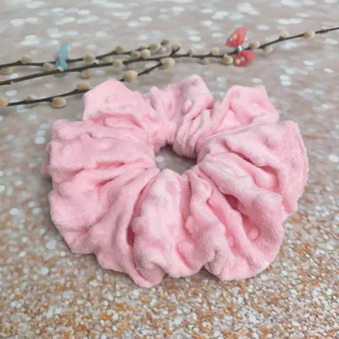 Jumbo Scrunchie Oversized Scrunchie Baby Pink Minky Simple Dots Scrunchie