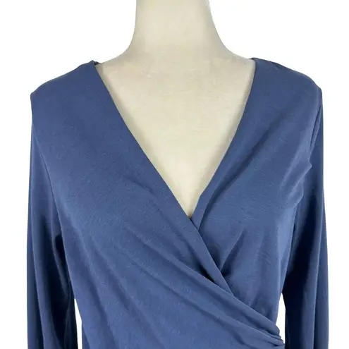 Sundance Always Right Dress Faux Wrap Womens Size L Blue Cotton Modal Midi