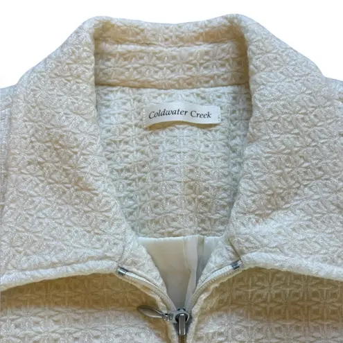 Coldwater Creek Knit Boucle Sweater Jacket Full Zip Collar Cream Ivory Womens XL