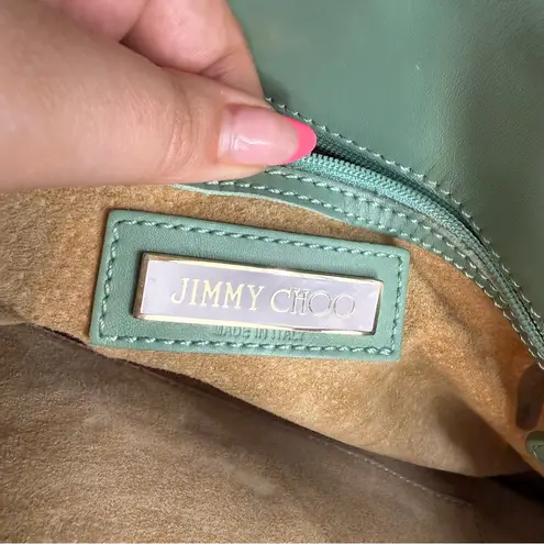Jimmy Choo Tulita Shoulder Bag Sage Green Leather Chunky Buckle Front Summer