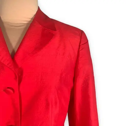 W By Worth  Jacket Red Silk Cropped Tailored Hourglass Sharp Shoulder Jewel Tone