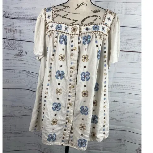 Torrid  3 Top Womens 3X Embroidered Square Neck Short Flutter Sleeves Linen Blend