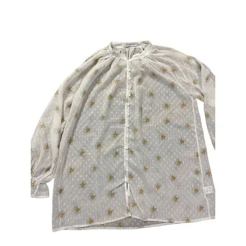 Misslook white daisy print chiffon long sleeve peasant blouse S