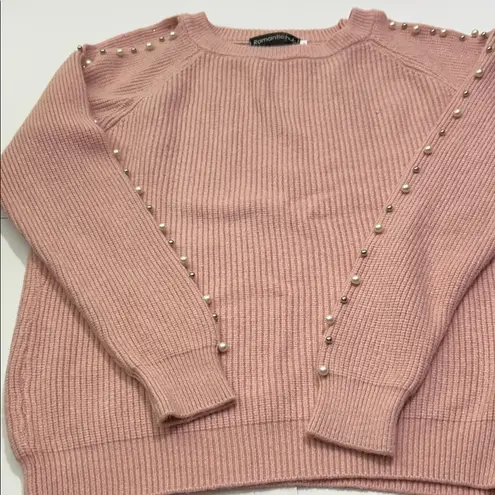 Commonwealth Pink Sweater with Pearl Accents Size L