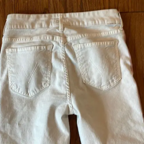 Mother the looker ankle fray white with pink stripe jeans 26