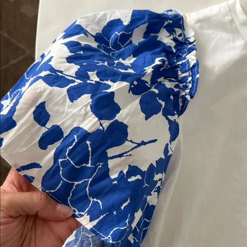 Hyacinth House x Tuckernuck Blue Floral Mollie Short Sleeve Blouse Cotton XL White