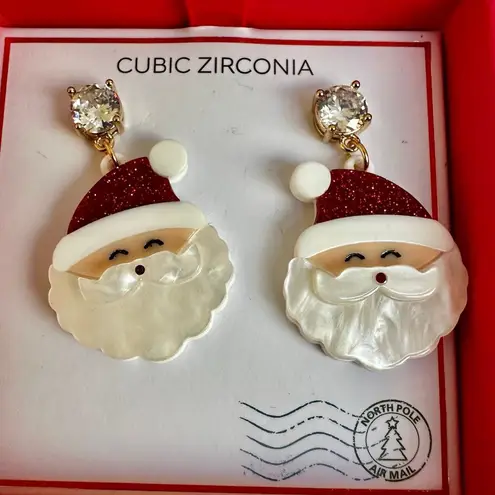 Santa Claus Christmas Earrings 🎅✨ Cubic Zirconia Dangle Gift Box