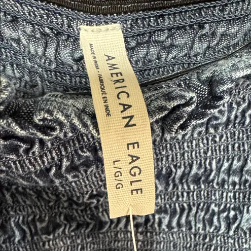 American Eagle  Outfitters Blue Denim Smocked Ruffle Crop Top