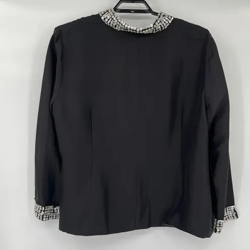 Vtg Bloomingdale’s Silk Button Women’s Jacket Sz 24W Mother of Pearl Art Deco 80 Black
