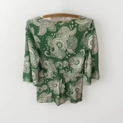 Boden USA BODEN Louisa Top Womens 6 Green Bell Sleeve Floral Jersey Paisley Modal Coastal