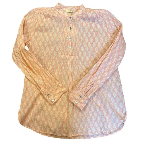 NWT MATTA Peach Iride Buti Top Pintuck Block Print Henley Tunic Women's SMALL Orange