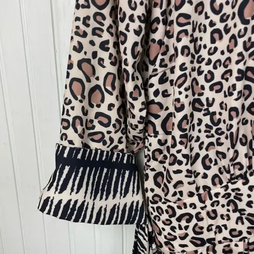 Gretchen Scott Leopard Print Long Sleeve Shirt Dress Womens Size Small Tie Waist Brown