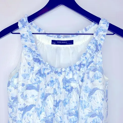 ZARA  Basic Blue and White Sleeveless Floral Dress Size M