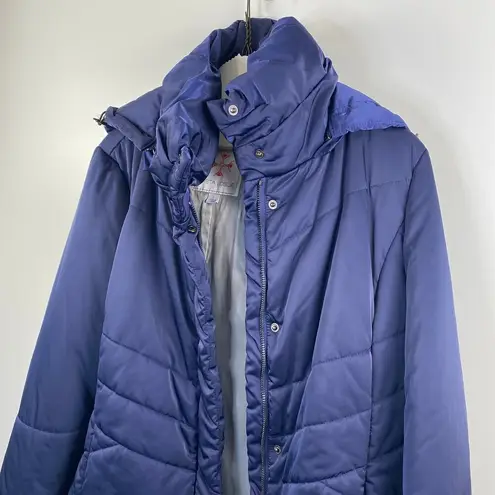 Preta LoBue Blue Hooded Puffer Coat Nylon Cold Winter Size L