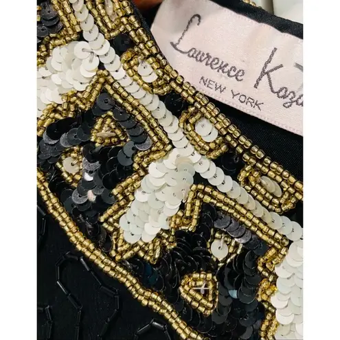 Vintage 80s Silk Beaded Sheath Dress, Formal, Black Tie Cocktail Kazar Blk/Gld Size 6
