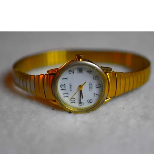 Timex Vintage  Indiglo Gold Tone 8 Inch Metal Stretch Band New Battery Watch thumbnail 3