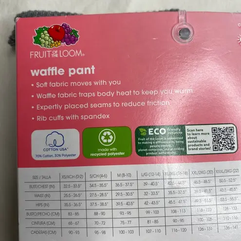 Fruit of the Loom  Ring Spun Eversoft Cotton Waffle Pant. Size Large (12-14)