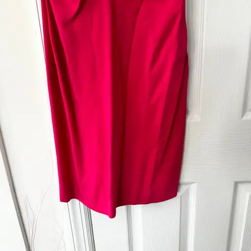 Emilio Pucci Solid Hot Pink V Neck Ruched Waist Side Exposed Zip Sheath Dress 6
