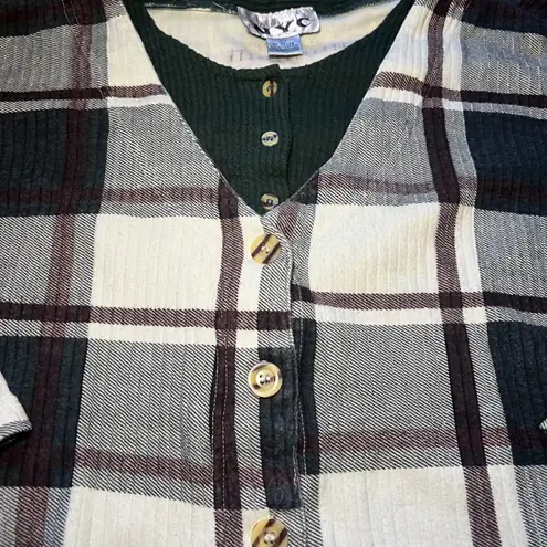 VTG 90s NYC Collection Layered Plaid Button Up Top Womens L Cabincore Shirt Fall Size L - Image 4