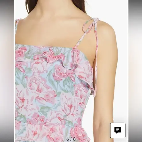 WAYF Essie Tiered Mini Dress In Sky Blue Floral XS