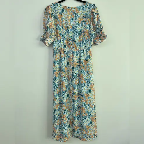 19 Cooper  Floral Puff Sleeve Sweetheart Neck Midi Dress
