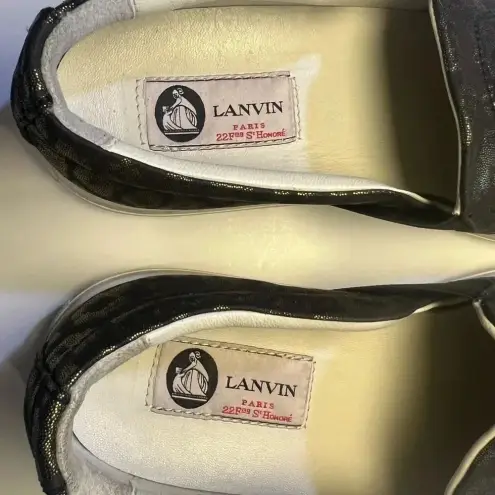 LANVIN Metallic Black Gold Leopard Slip on Brocade Sneaker shoe leather sz 37