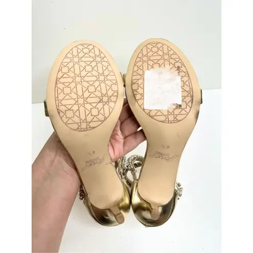 Badgley Mischka Sandals Womens Size 6.5 Gold Embellished Celine Heels
