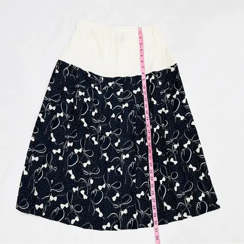 Vintage Allisia Drop Waist Cream Navy Bows Ribbons Printed Pleated Skirt Blue Size M