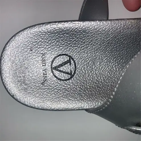 Joan Vass Women's Silver Strappy Sandals Size 7 Rhinestone Embellished