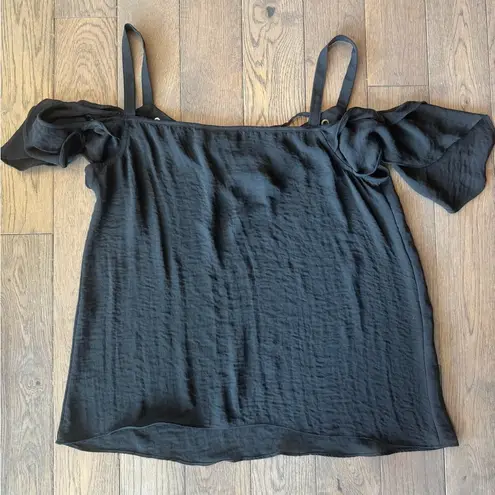 Bold Elements Cold Shoulder Black Flowy Blouse With Gold Accents