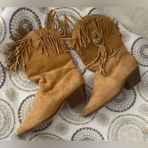 Silver Star Boots Brown Western Cowgirl Fringed Houston Suede Boots Size 8
