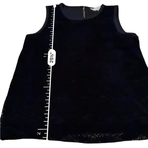 Loft Black Textured Eyelet Velvet Sleeveless Keyhole Back Top Sz S
