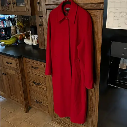 Vintage JOFELD Long Red Wool Pea Coat Overcoat Jacket Winter Holiday Women’s 14