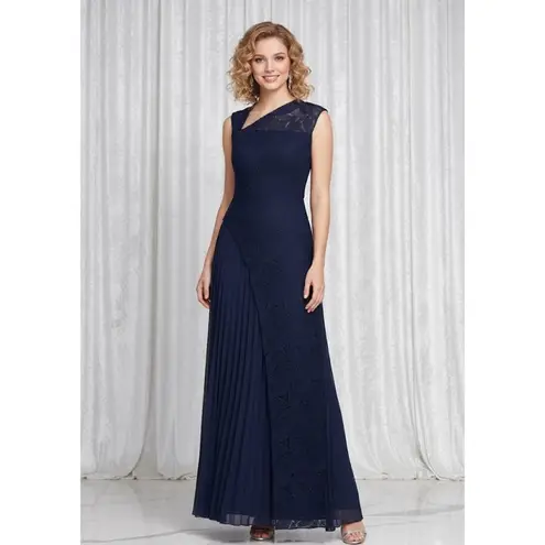 Kay Unger NWT Dianna Gown in Dark Midnight Blue Lace Overlay Maxi Dress 6 $368