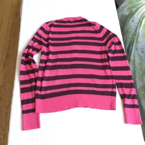 Loft NWT Ribbon Stripe Crewneck Cardigan Sweater Pink, Brown Rabbit Hair - Sz Medium