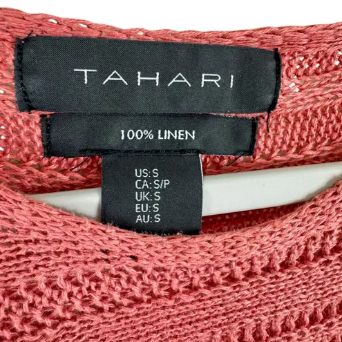 Tahari 100% Linen Pink 3/4 Dolman Sleeve Open Knit Lightweight Sweater Size S