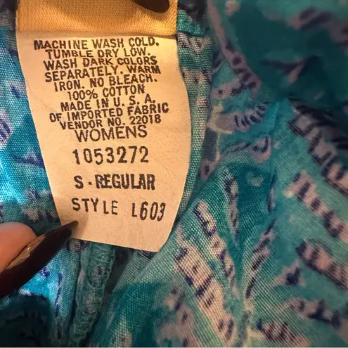 L.L.Bean  Blue Cotton Pajama Pants, Leaf Pattern, Elastic Waist w/ Drawstring, S