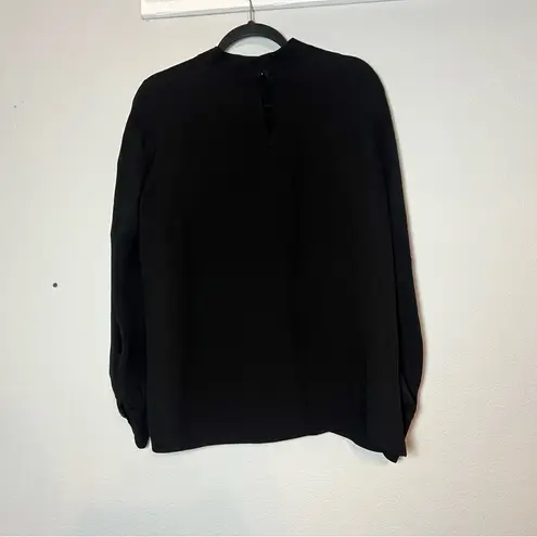 Lafayette 148 Black Mockneck Silk Blouse Top Medium Keyhole Gold Cuff Button