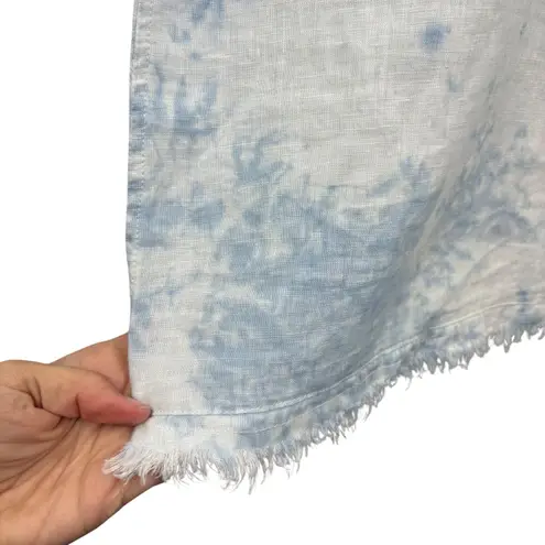 Magaschoni Women's Linen Top Frayed Hem Blue Tie Dye Casual Summer Size M