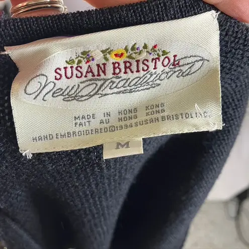 Susan Bristol Susan Bristol Floral Beaded Black Wool Knit Vest Womens Medium Vintage 80's
