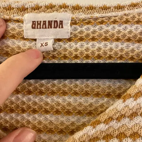 Ghanda Cisco Long Sleeve Crop Top in Natural Stripe, Size Extra Small Brown