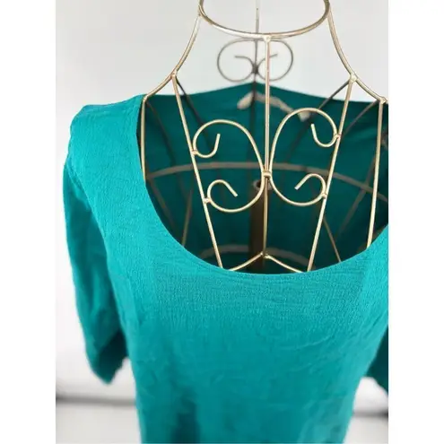 Soft Surroundings Women's Blouse Top Size Large Teal Blue Green Asymmetrical